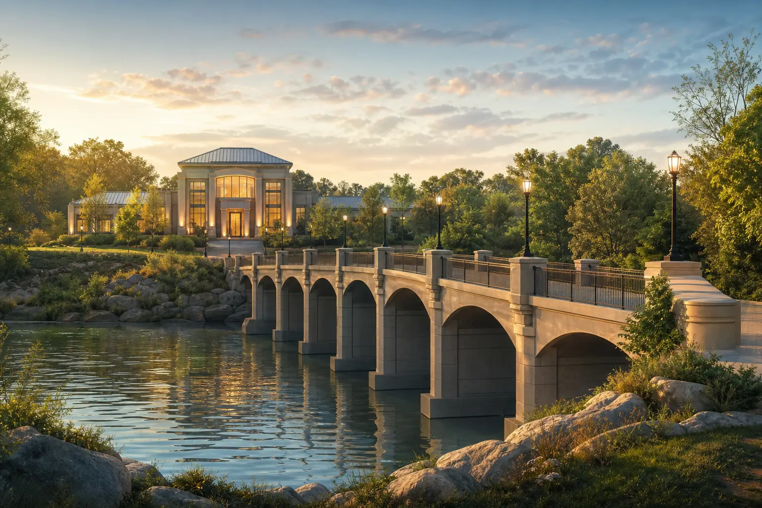 A symbolic bridge leading toward a secure building, representing insurer stability.